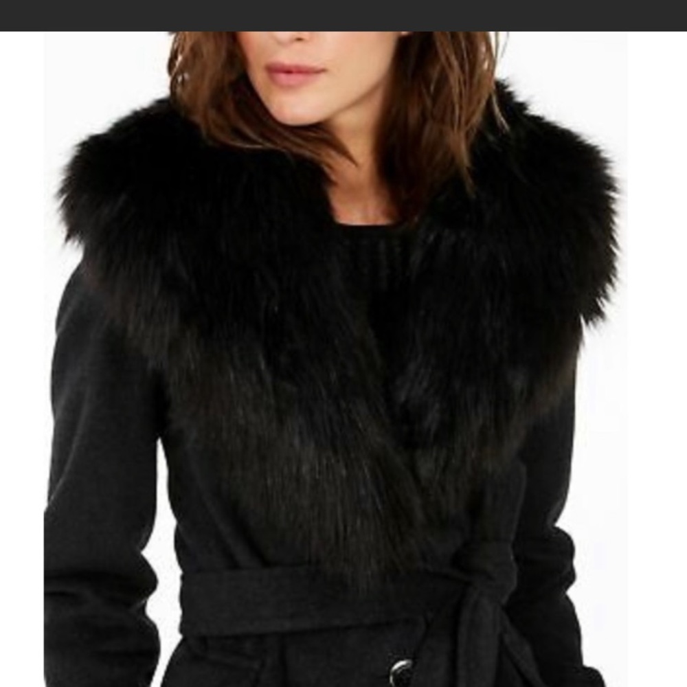 Calvin Klein faux fur collar wool coat originally $420